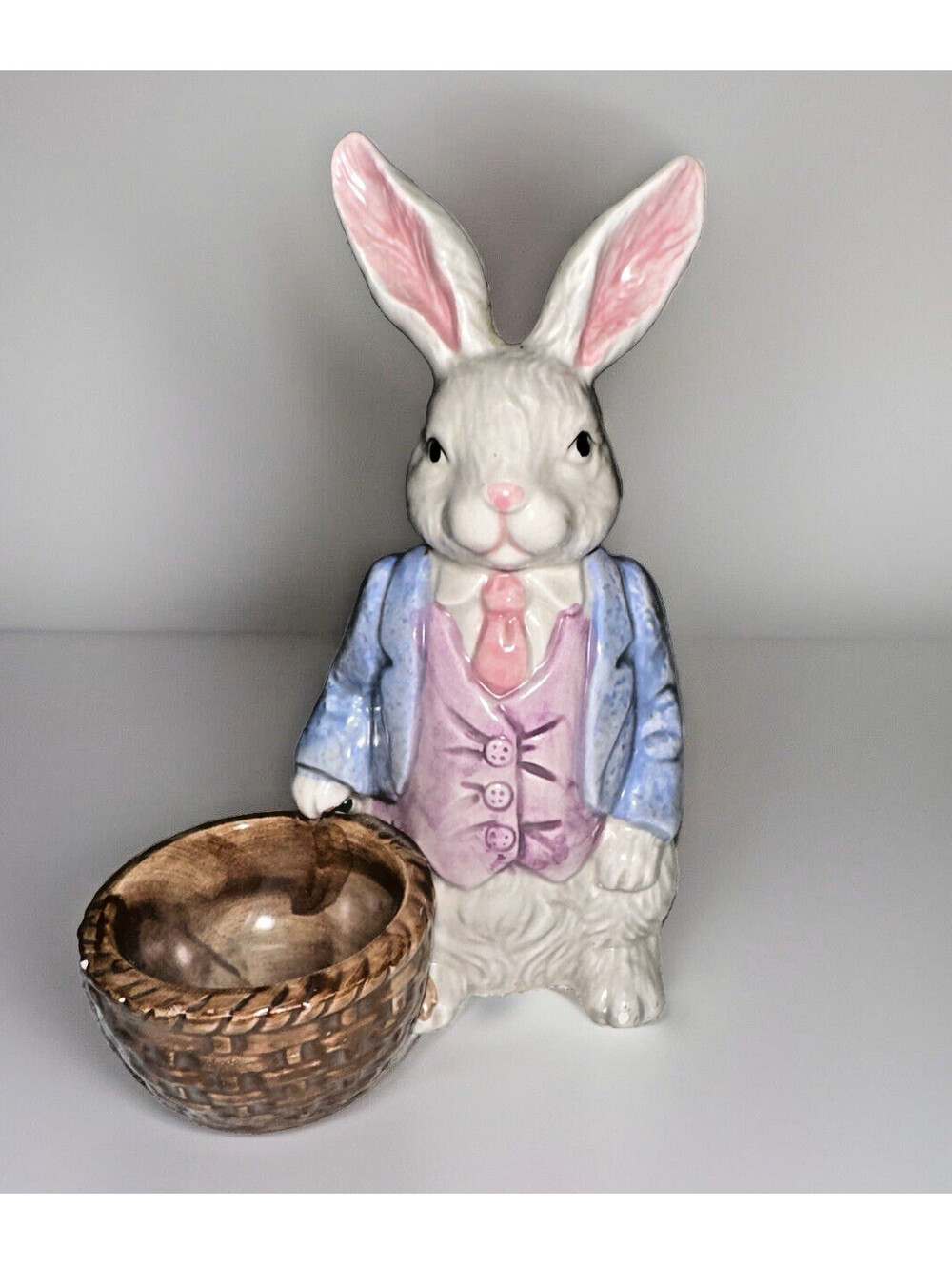 Vtg Handcrafted Silvestri Ceramic Springtime Easter Bunny Candy Trinket Dish